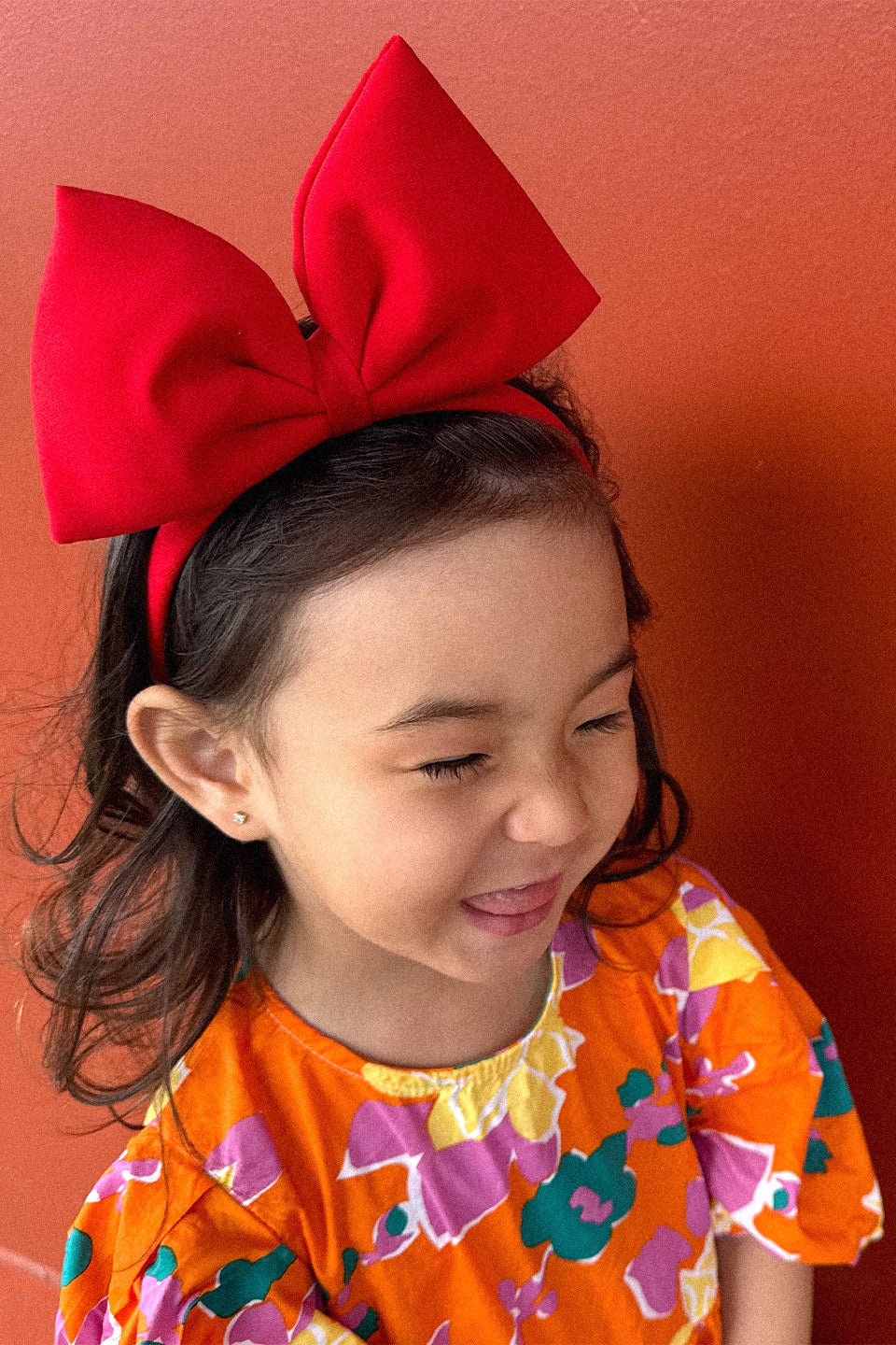 Maxi Floral Dress in orange multicolour long puffy sleeves oversize fun and playful front photo detail - Sailor and Sunny