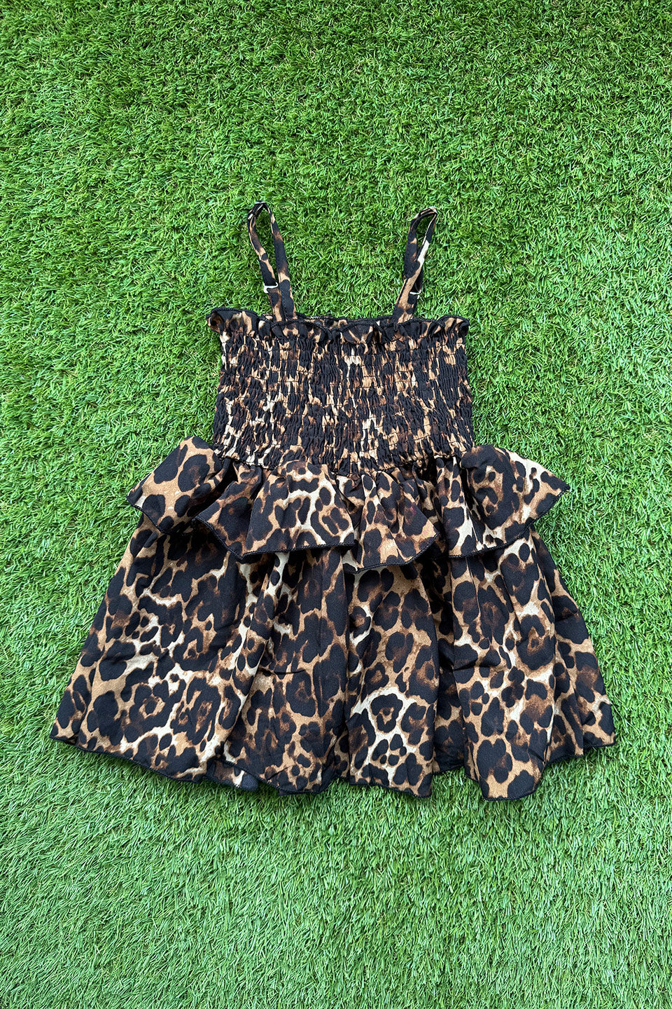cowgirl leopard dress mini brown toddler kids girls cute animal print front flay lay