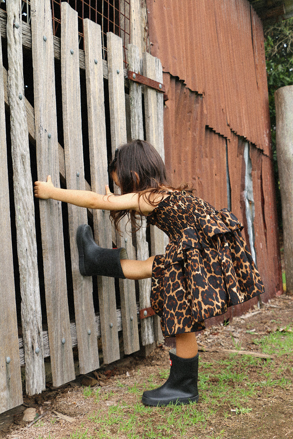 cowgirl leopard dress mini brown toddler kids girls cute animal print lifestyle back photo playing 